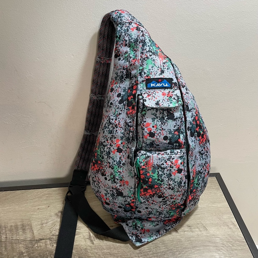 KAVU Colorful HTF Paint Splatter ROPE Sling HIKING Day Pack CANVAS Bag PURSE
